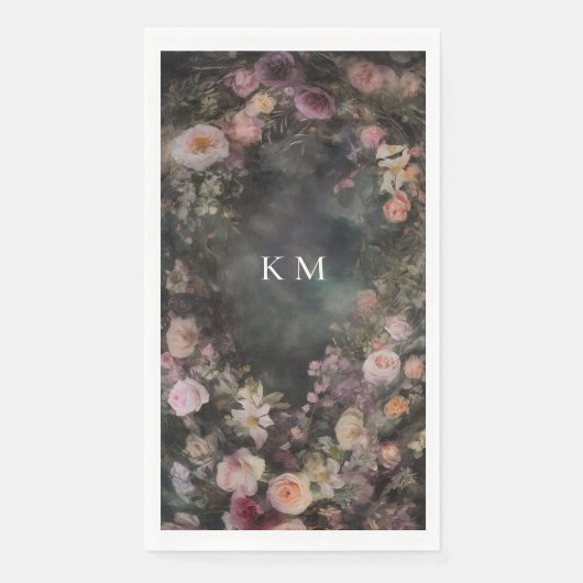 Donker Moody Romantisch Bloemen Monogram Bruiloft Servet (Voorkant)