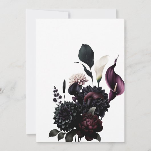 Donker Moody Romantisch Bloemen Wit Bruiloft Kaart (Achterkant)