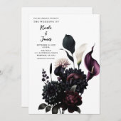 Donker Moody Romantisch Bloemen Wit Bruiloft Kaart (Voorkant / Achterkant)