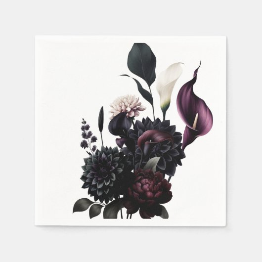 Donker Moody Romantisch Bloemen Wit Bruiloft Servet (Voorkant)