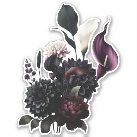 Donker Moody Romantisch Bloemen Wit Bruiloft Sticker (Voorkant)