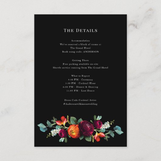 Donker Moody Romantisch Nederlands Bloemen bruilof Informatiekaartje (Voorkant)