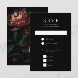 Donker Moody Romantische Gotische Bloemen Bruiloft RSVP Kaartje