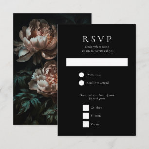 Donker Moody Romantische Pioen Bloemen Bruiloft RSVP Kaartje