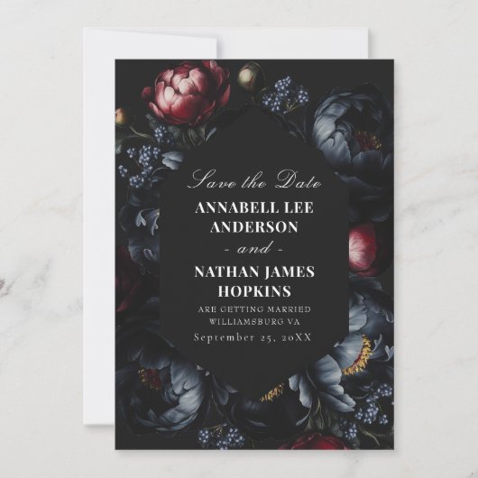 Donker Moody Romantische pioen Gotische bruiloft f Save The Date (Voorkant)