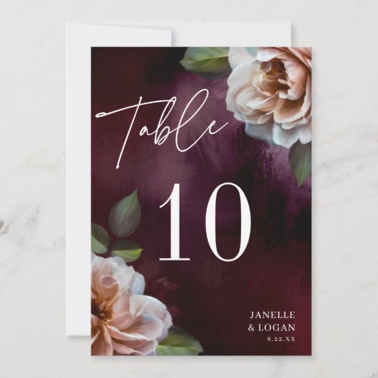 Donker + Moody rustiek Bloemen Tafel Nummer Kaart (Voorkant)