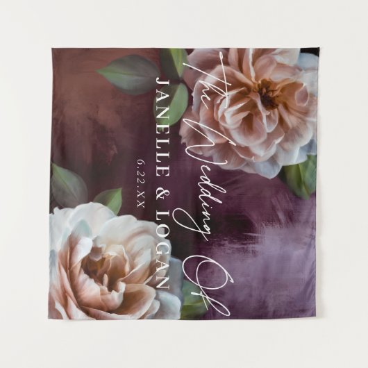 Donker + Moody rustieke bloemenbruiloft achtergron Wandkleed (Voorkant (horizontaal))