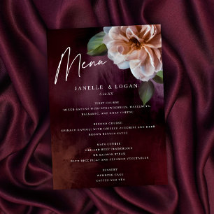 Donker + Moody rustieke bloemenbruiloft Menu Kaart
