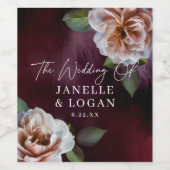 Donker + Moody rustieke bloemenbruiloft Wijn Etiket (Enkel label)