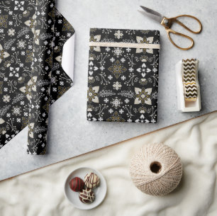 Donker Moody Zwart en Goud Mandala Kerstmis Cadeaupapier