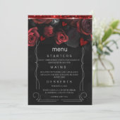 Donker Moody Zwart Rood Bloemen Menu Kaart (Staand voorkant)