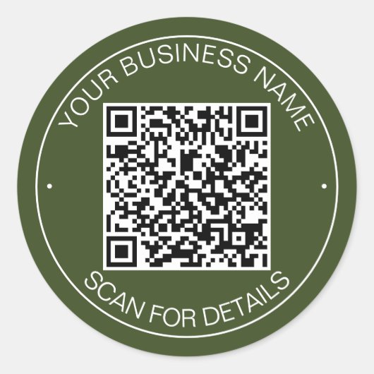 Donker Mos Groen QR Code Smart Contact Ronde Sticker (Voorkant)