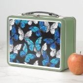 Donker naadloos patroon met blauwe vlinders Morpho (In situ)