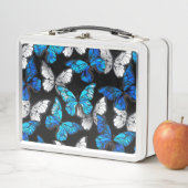 Donker naadloos patroon met blauwe vlinders Morpho (In situ)