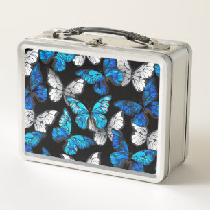 Donker naadloos patroon met blauwe vlinders Morpho