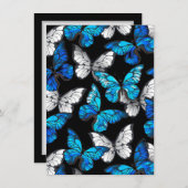Donker naadloos patroon met blauwe vlinders Morpho Aankondiging (Voorkant / Achterkant)