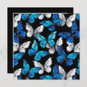 Donker naadloos patroon met blauwe vlinders Morpho Aankondiging (Voorkant / Achterkant)