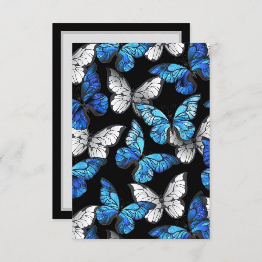 Donker naadloos patroon met blauwe vlinders Morpho Aankondiging (Voorkant / Achterkant)