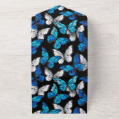 Donker naadloos patroon met blauwe vlinders Morpho All In One Uitnodiging (Buitenkant)