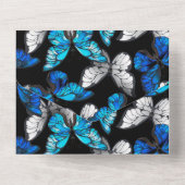 Donker naadloos patroon met blauwe vlinders Morpho All In One Uitnodiging (Achterkant)