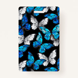 Donker naadloos patroon met blauwe vlinders Morpho Badge