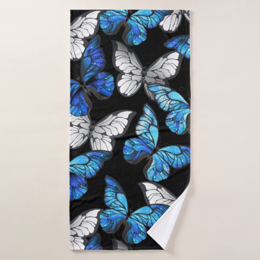 Donker naadloos patroon met blauwe vlinders Morpho Badhanddoek (Badhanddoek)