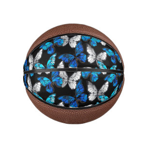 Donker naadloos patroon met blauwe vlinders Morpho Basketbal