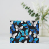 Donker naadloos patroon met blauwe vlinders Morpho Briefkaart (Staand voorkant)