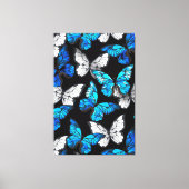 Donker naadloos patroon met blauwe vlinders Morpho Canvas Afdruk (Voorkant)