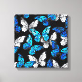 Donker naadloos patroon met blauwe vlinders Morpho Canvas Afdruk (Voorkant)