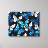 Donker naadloos patroon met blauwe vlinders Morpho Canvas Afdruk (Voorkant)