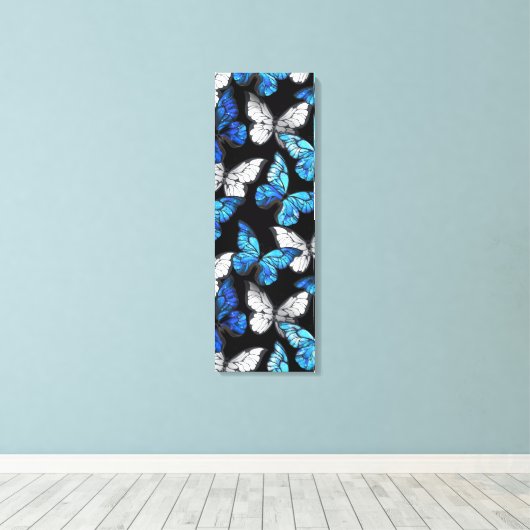 Donker naadloos patroon met blauwe vlinders Morpho Canvas Afdruk (Insitu (Houten vloer))