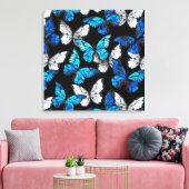 Donker naadloos patroon met blauwe vlinders Morpho Canvas Afdruk (Insitu (Woonkamer))