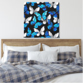 Donker naadloos patroon met blauwe vlinders Morpho Canvas Afdruk (Insitu (Slaapkamer))