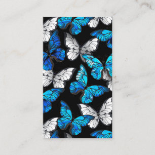 Donker naadloos patroon met blauwe vlinders Morpho Contactkaartje