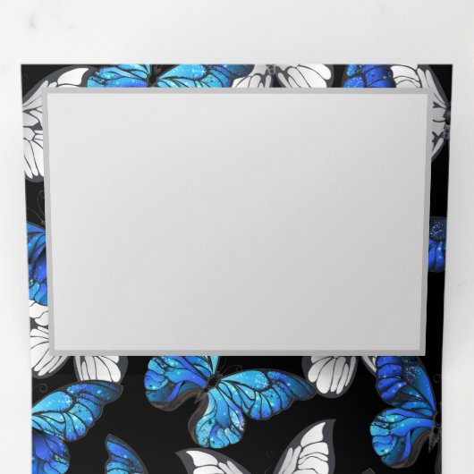 Donker naadloos patroon met blauwe vlinders Morpho Drieluik Wenskaart (Binnenzijde eerst)