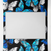 Donker naadloos patroon met blauwe vlinders Morpho Drieluik Wenskaart (Binnenkant midden)