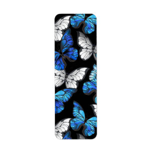 Donker naadloos patroon met blauwe vlinders Morpho Etiket