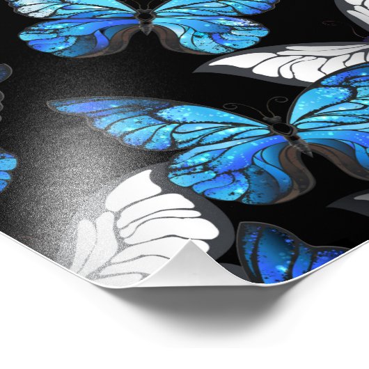 Donker naadloos patroon met blauwe vlinders Morpho Foto Afdruk (Hoek)