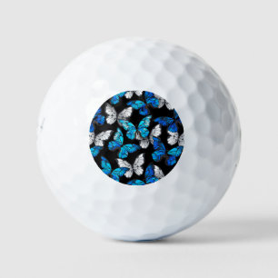 Donker naadloos patroon met blauwe vlinders Morpho Golfballen