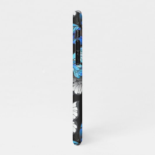 Donker naadloos patroon met blauwe vlinders Morpho iPhone Hoesje (Linkerkant)