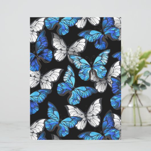 Donker naadloos patroon met blauwe vlinders Morpho Kaart (Staand voorkant)