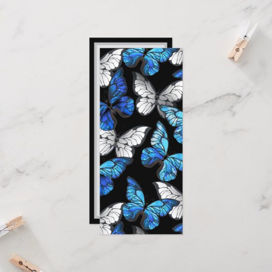 Donker naadloos patroon met blauwe vlinders Morpho Kaart (Voorkant / Achterkant in situ)