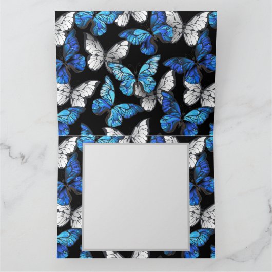 Donker naadloos patroon met blauwe vlinders Morpho Kaart (Binnen)