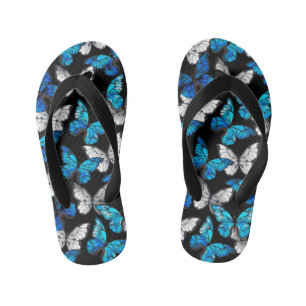 Donker naadloos patroon met blauwe vlinders Morpho Kinder Teenslippers