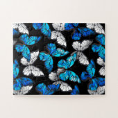 Donker naadloos patroon met blauwe vlinders Morpho Legpuzzel (Horizontaal)