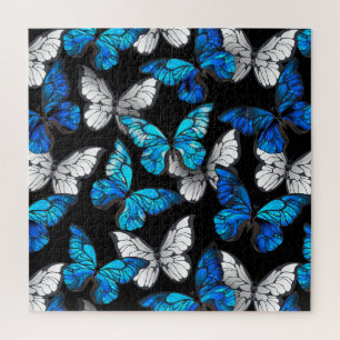 Donker naadloos patroon met blauwe vlinders Morpho Legpuzzel