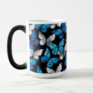 Donker naadloos patroon met blauwe vlinders Morpho Magische Mok