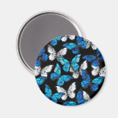 Donker naadloos patroon met blauwe vlinders Morpho Magneet (Voorkant / Achterkant)