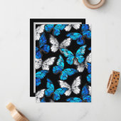 Donker naadloos patroon met blauwe vlinders Morpho Notitiekaartje (Voorkant / Achterkant in situ)